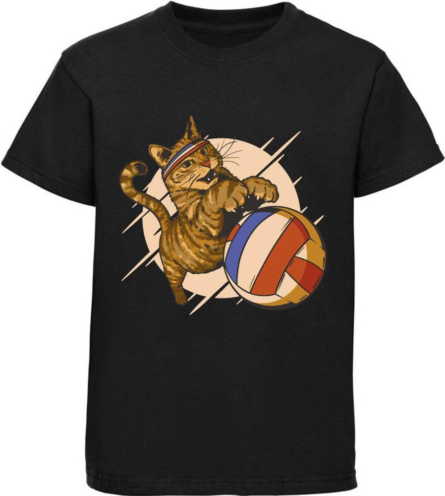 Printed children's T-shirt a cat in volleyball